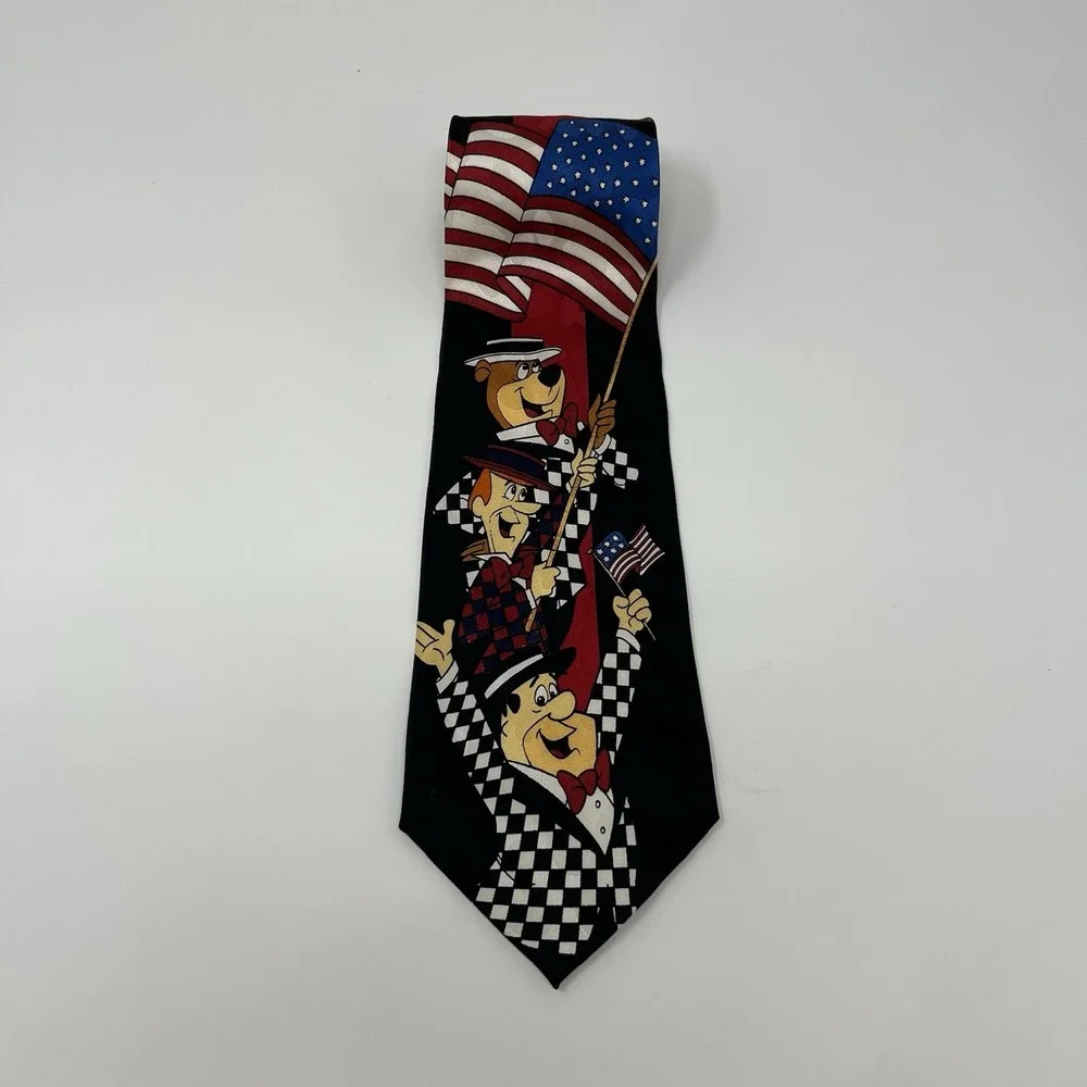 Vintage Cartoon Network Yogi Bear 1993 Patriotic Tie Hand Made In Korea